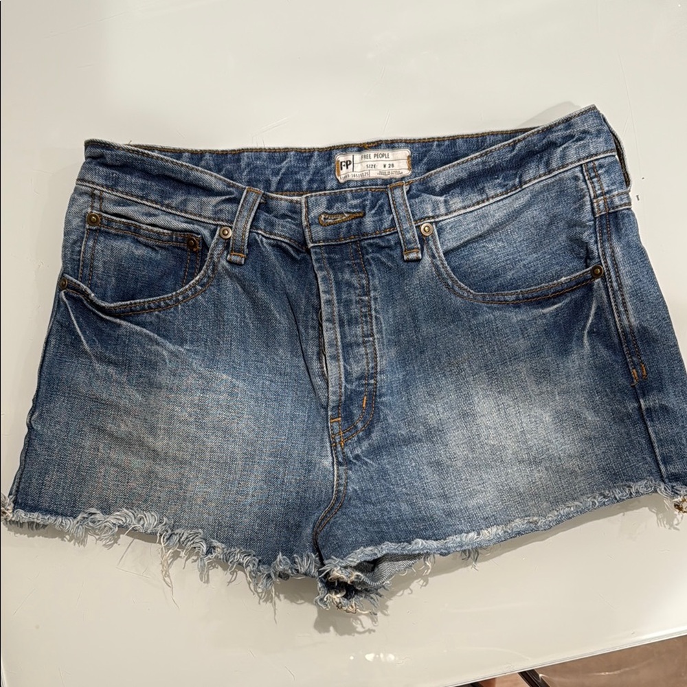 Free People Distressed Blue Jean button fly Shorts 28